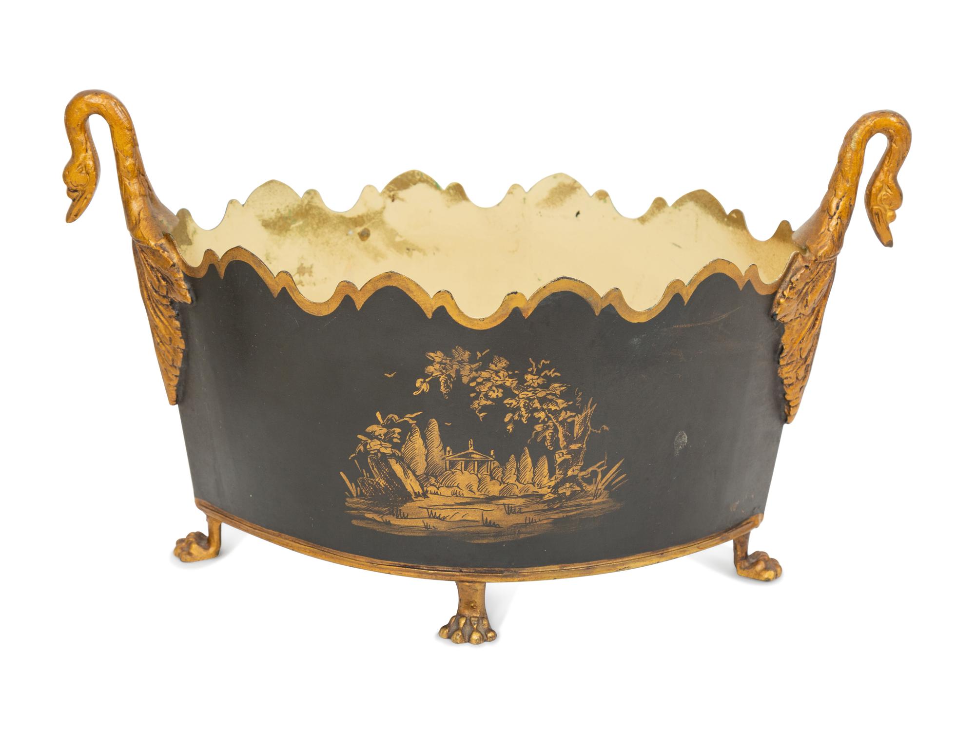 A French Tôle Peinte Oval Planter and a Pierced Gallery Tray