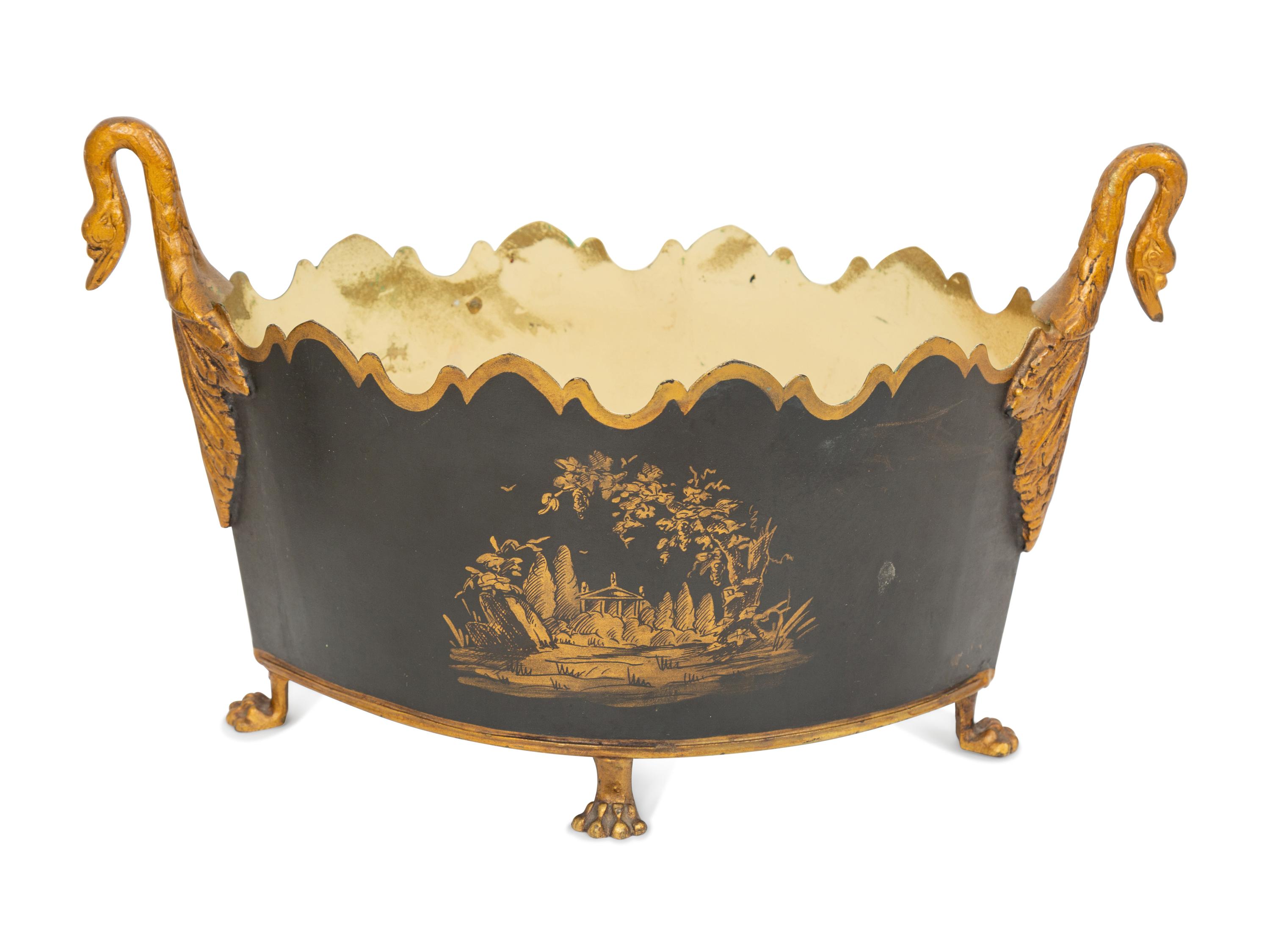 A French Tôle Peinte Oval Planter and a Pierced Gallery Tray