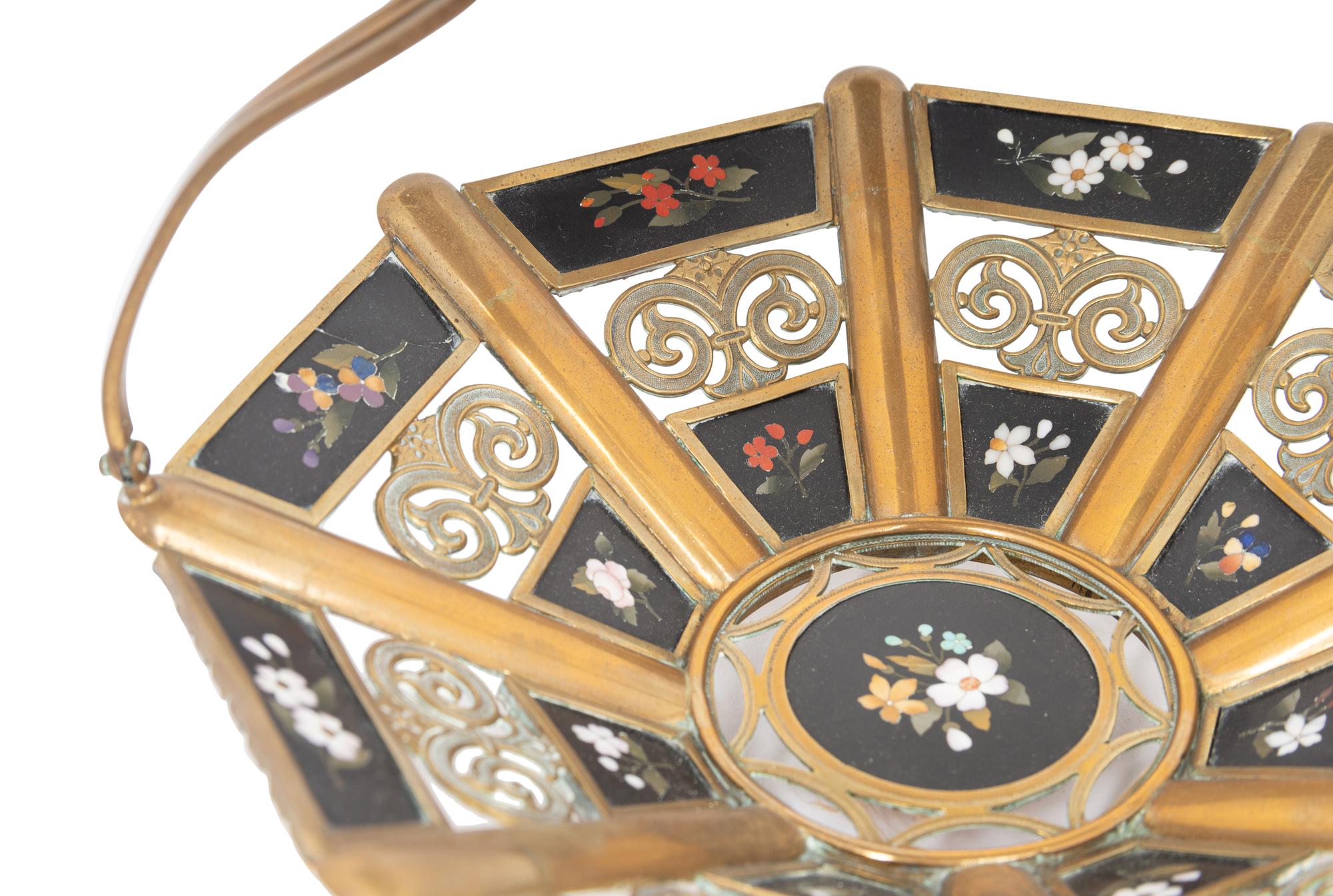 An Italian Gilt Metal and Pietra Dura Basket