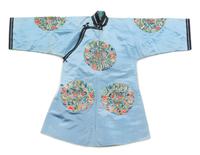 A Han Style Silk and Peacock Feather Embroidered Lady's Robe LATE QING DYNASTY Length 39 1/2 inches. — LATE QING DYNASTY