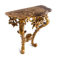 A Pair of Italian Baroque Giltwood Onyx-Top Console Tables