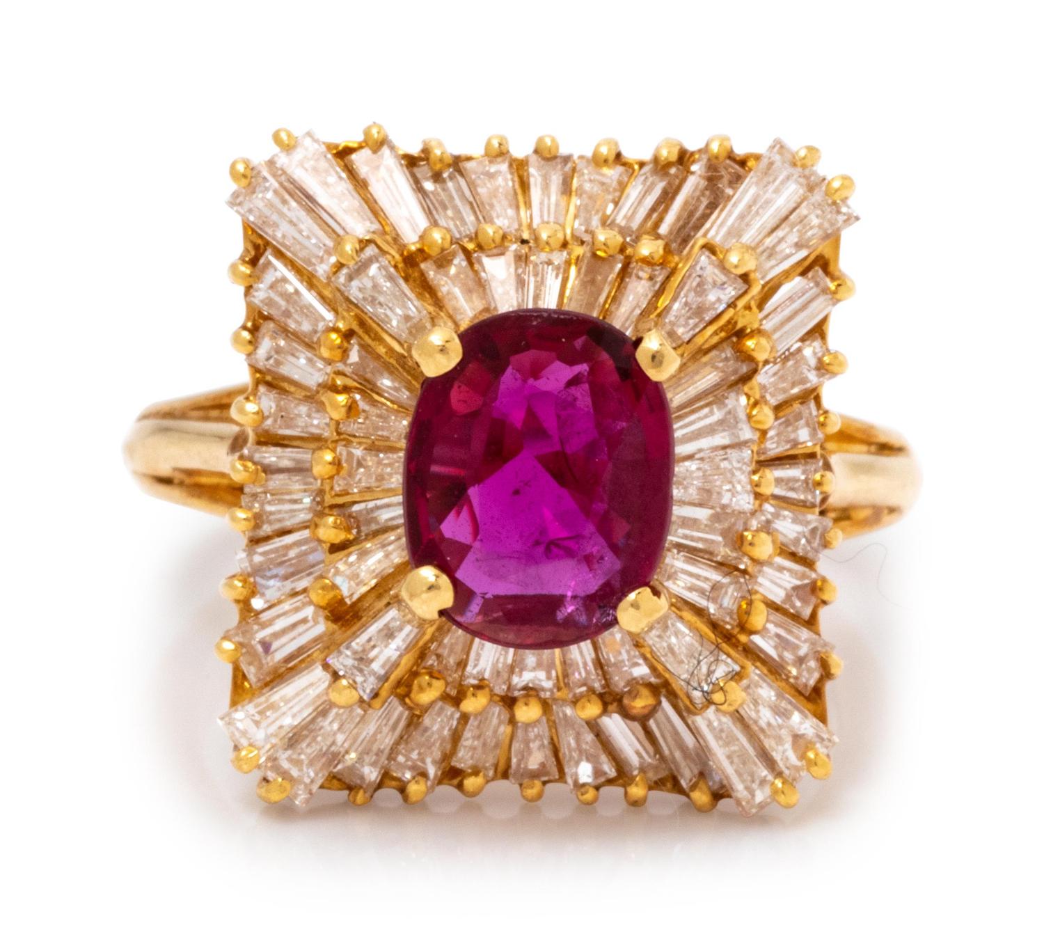 An 18 Karat Yellow Gold, Ruby and Diamond Ballerina Ring,