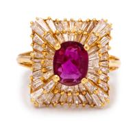 An 18 Karat Yellow Gold, Ruby and Diamond Ballerina Ring,