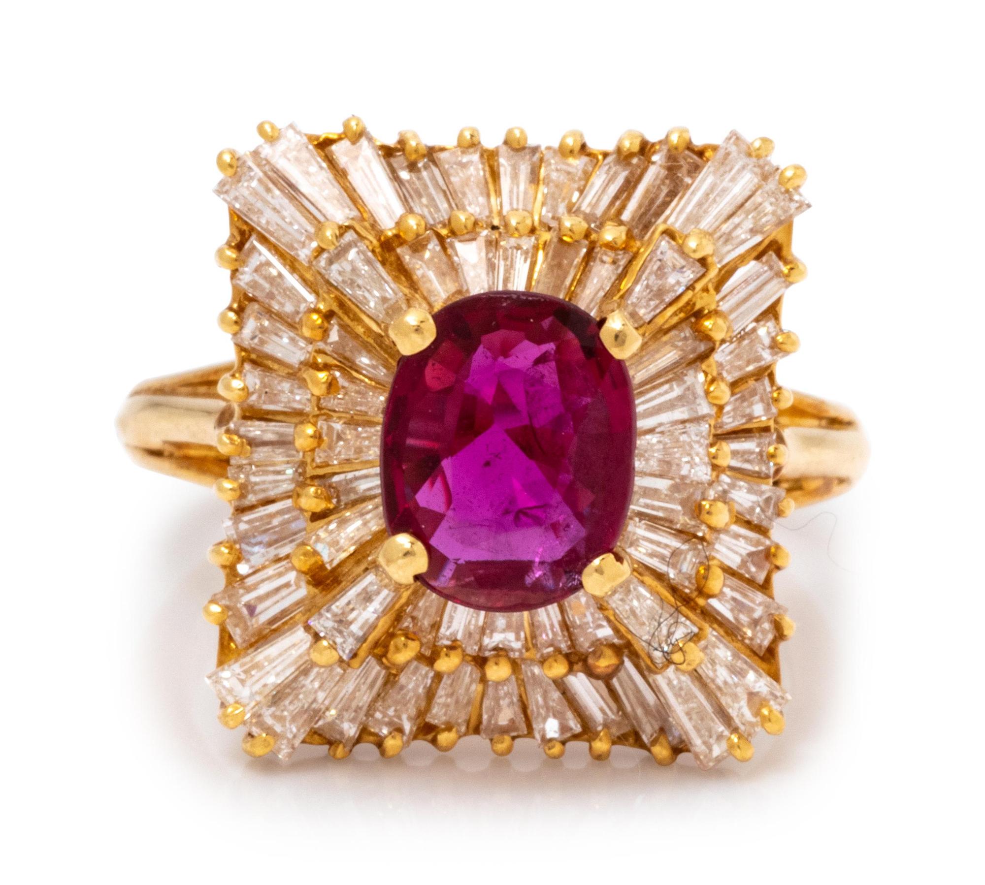 An 18 Karat Yellow Gold, Ruby and Diamond Ballerina Ring,