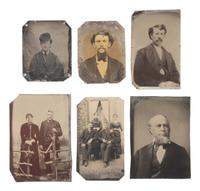 [EARLY PHOTOGRAPHY]. 40+ tintypes of men of varying ages, incl. individual and group portraits.