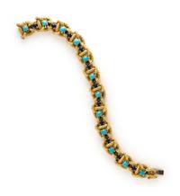 YELLOW GOLD, TURQUOISE AND LAPIS LAZULI BRACELET