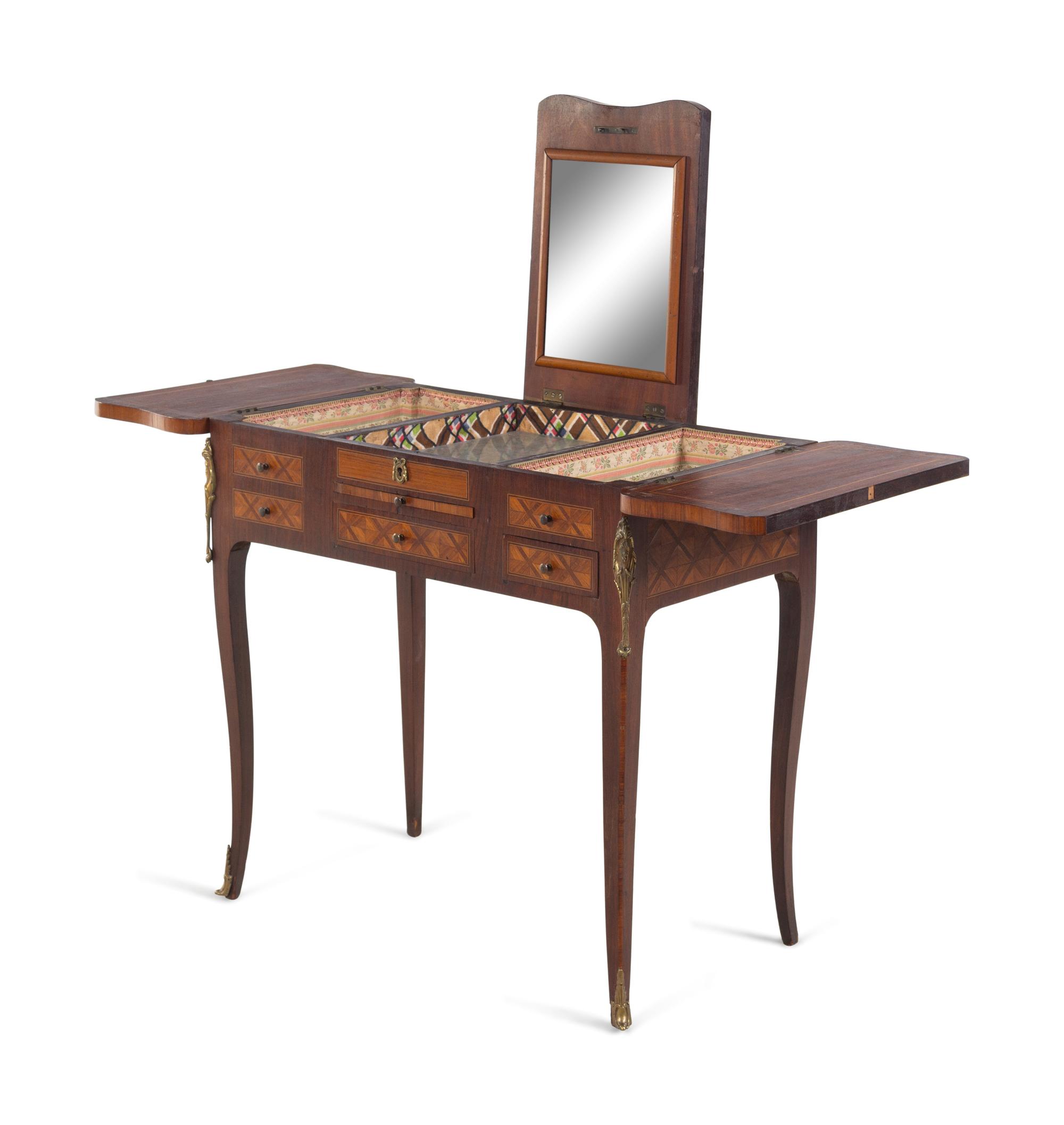 A Louis XV/XVI Transitional Style Gilt Bronze Mounted Parquetry Poudreuse