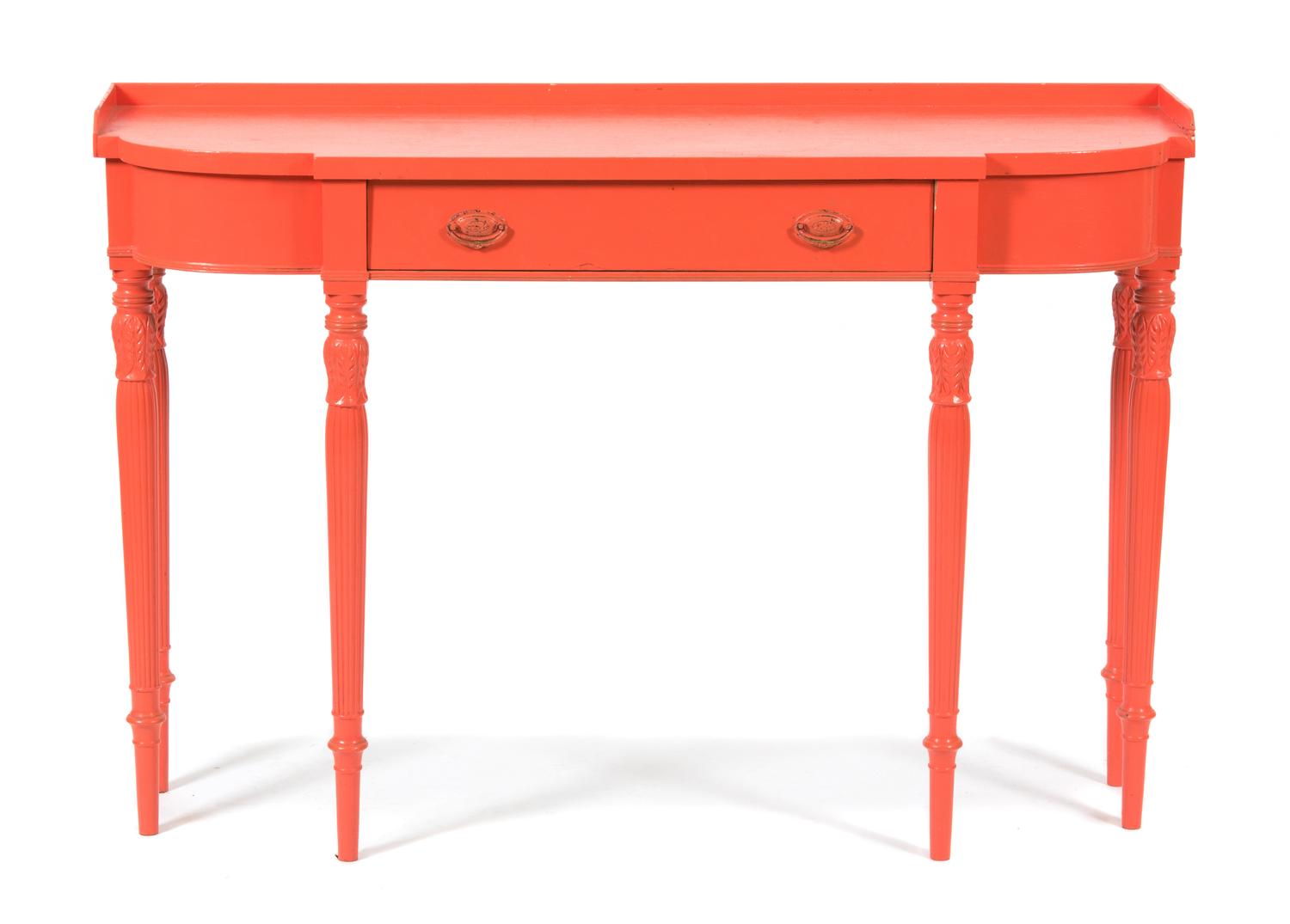A Louis XVI Style Salmon Lacquer Console Table Height 31 x width 46 x depth 14 inches — 20TH CENTURY