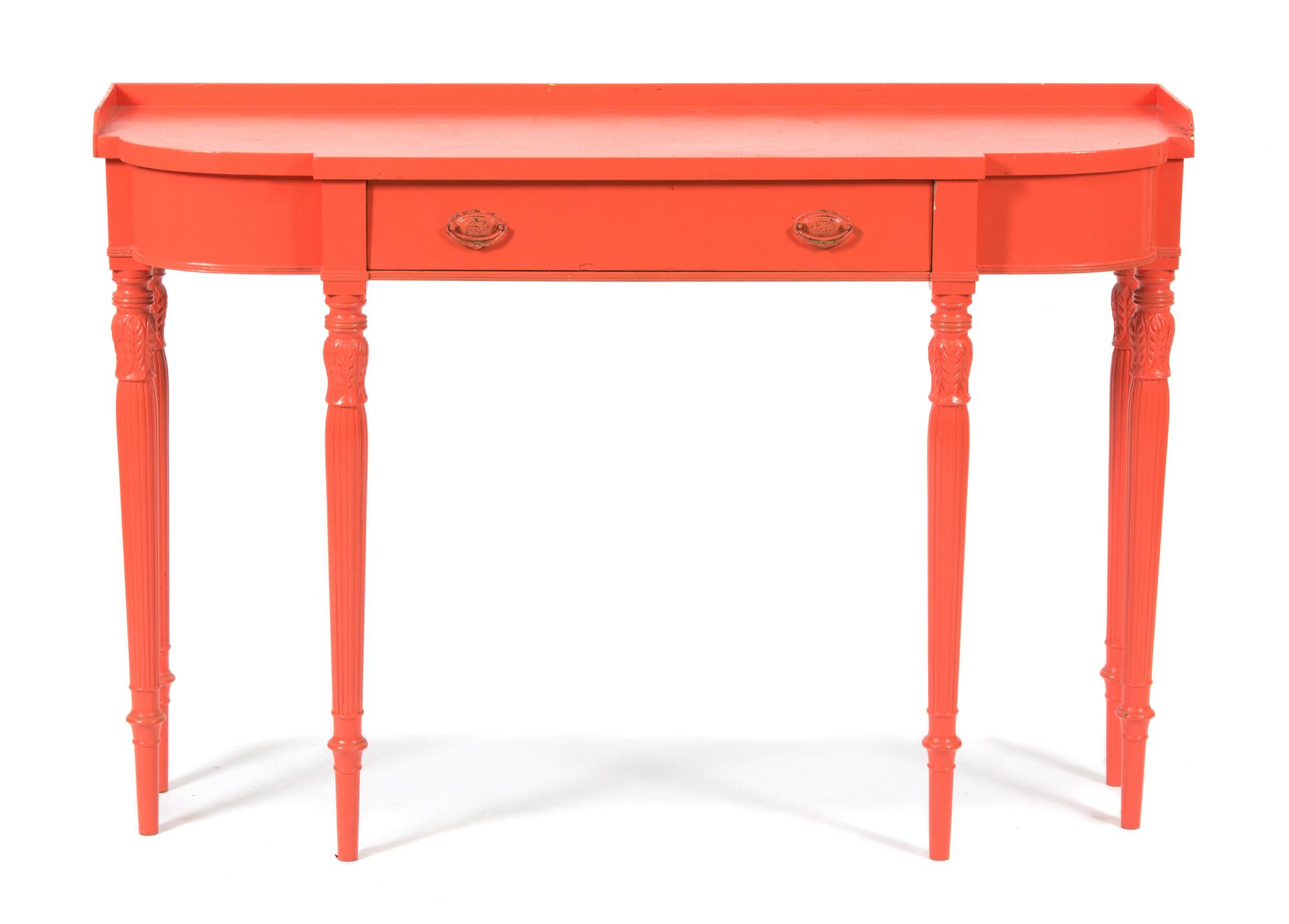 A Louis XVI Style Salmon Lacquer Console Table Height 31 x width 46 x depth 14 inches — 20TH CENTURY
