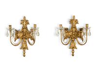 A Pair of Louis XVI Style Giltwood Two-Light Sconces — 20th Century