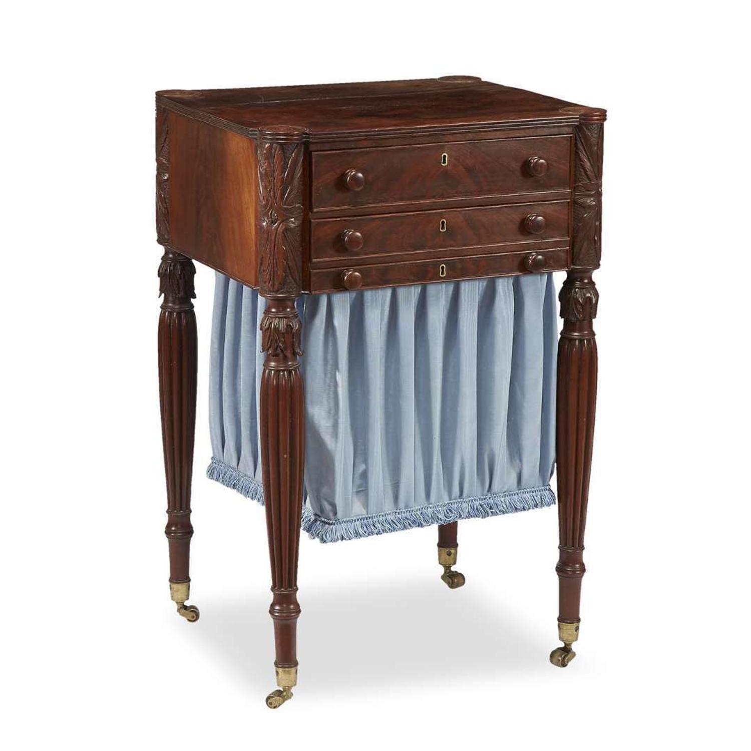 Federal carved mahogany sewing stand Salem, MA, circa 1815