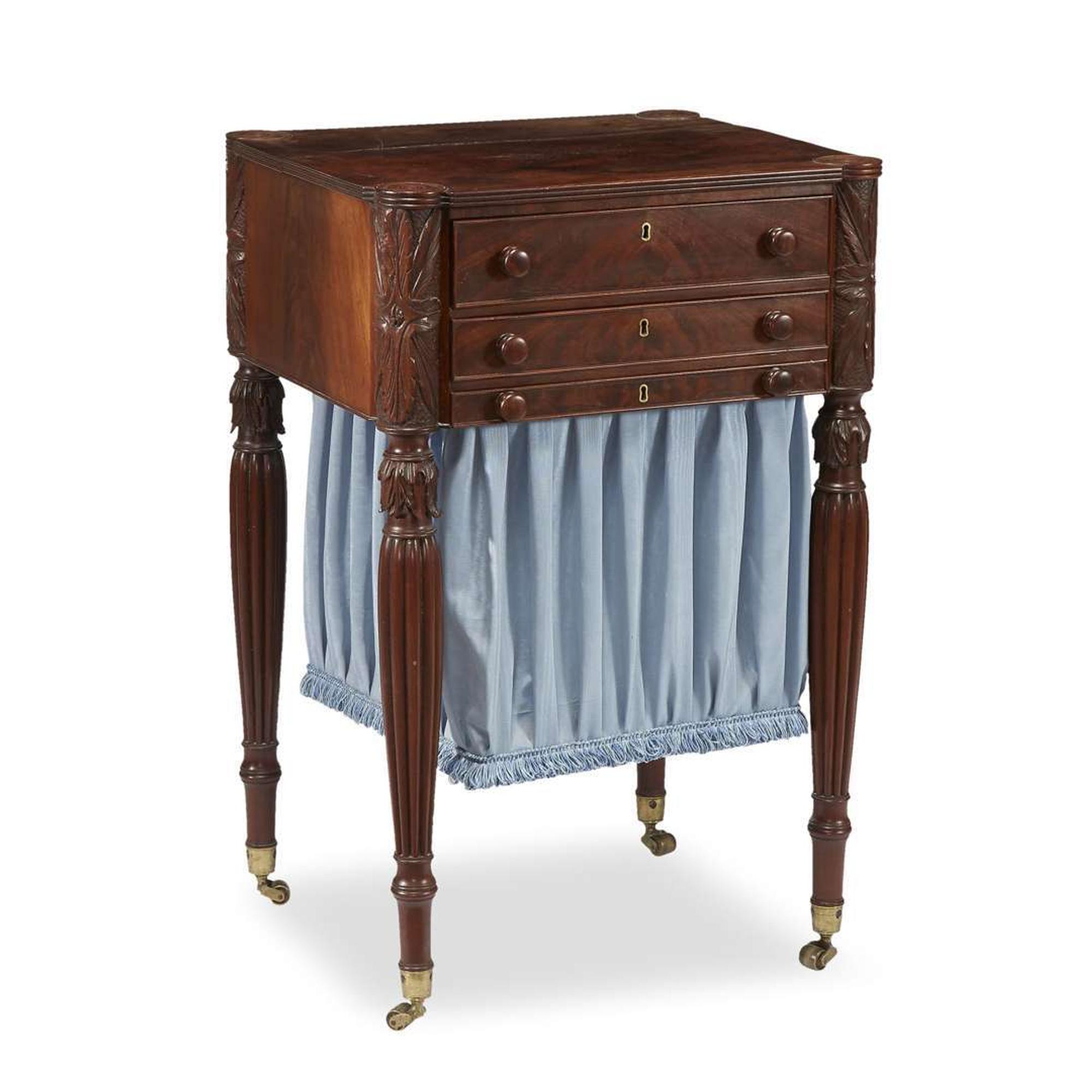 Federal carved mahogany sewing stand Salem, MA, circa 1815