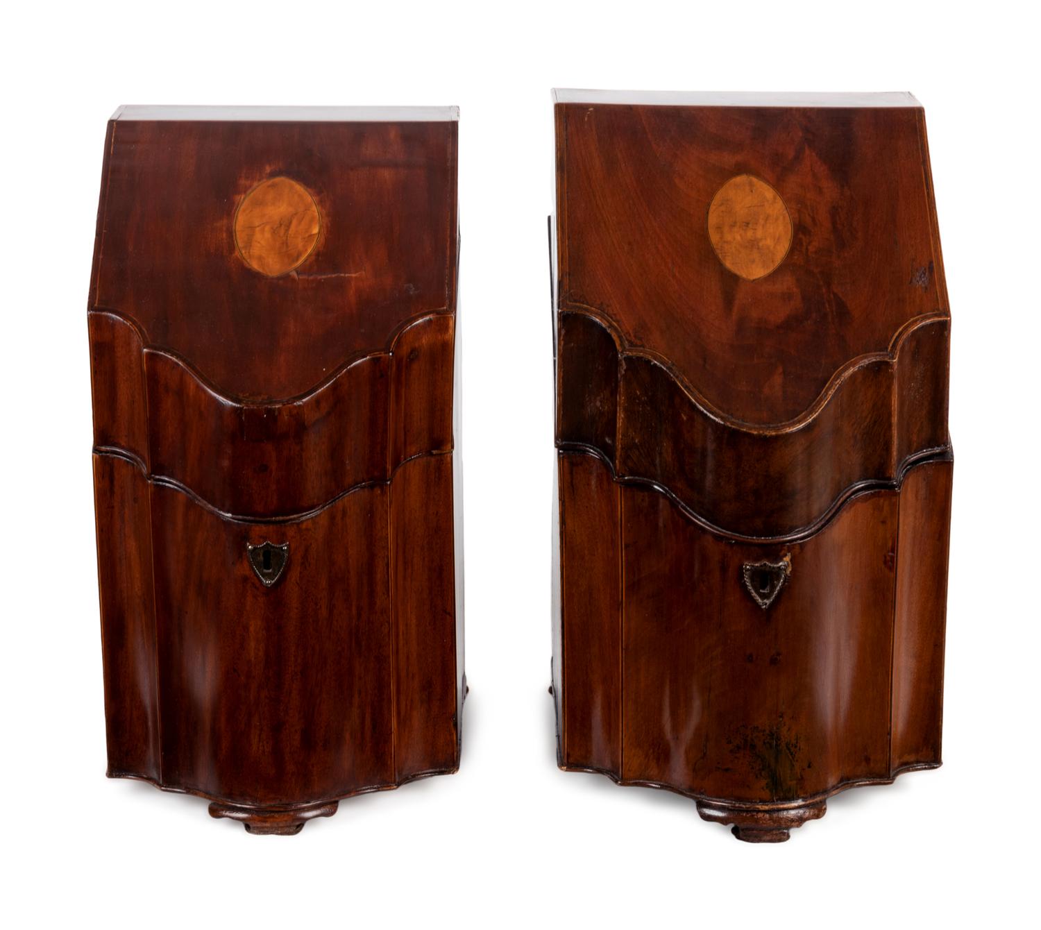 A Pair of George III Satinwood Inlaid Mahogany Knife Boxes