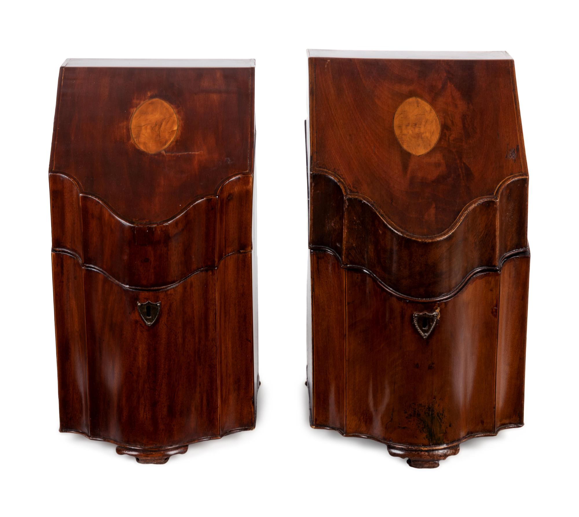 A Pair of George III Satinwood Inlaid Mahogany Knife Boxes