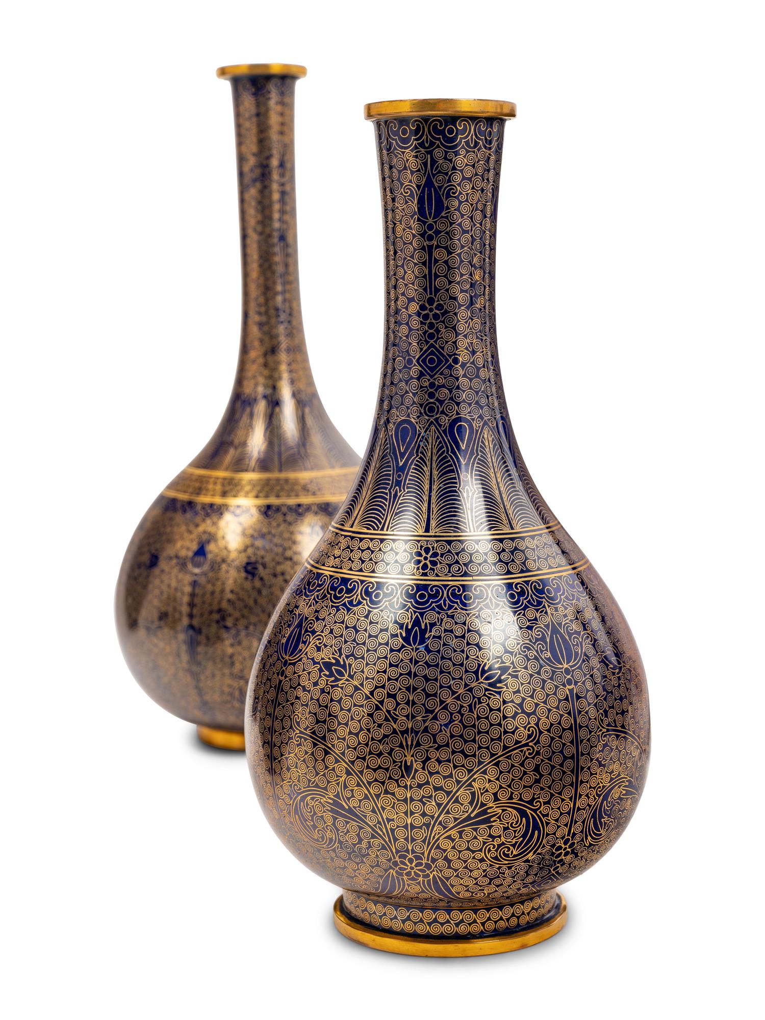 16 Japanese Black and Blue Ground Cloisonné Vessels