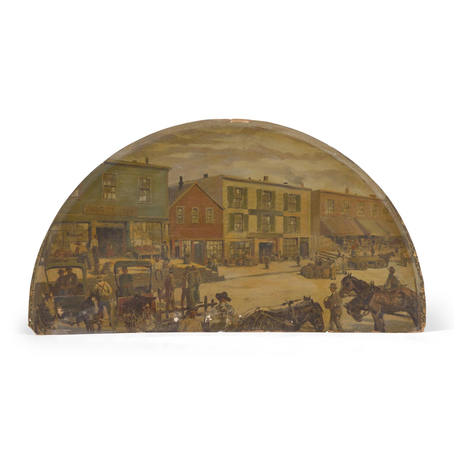 American School, H. Werner (20th Century), After Dwight Baldwin Benton (1834-1903), A Group of Four Half-Moon Paintings Depicting Early Chicago Scenes