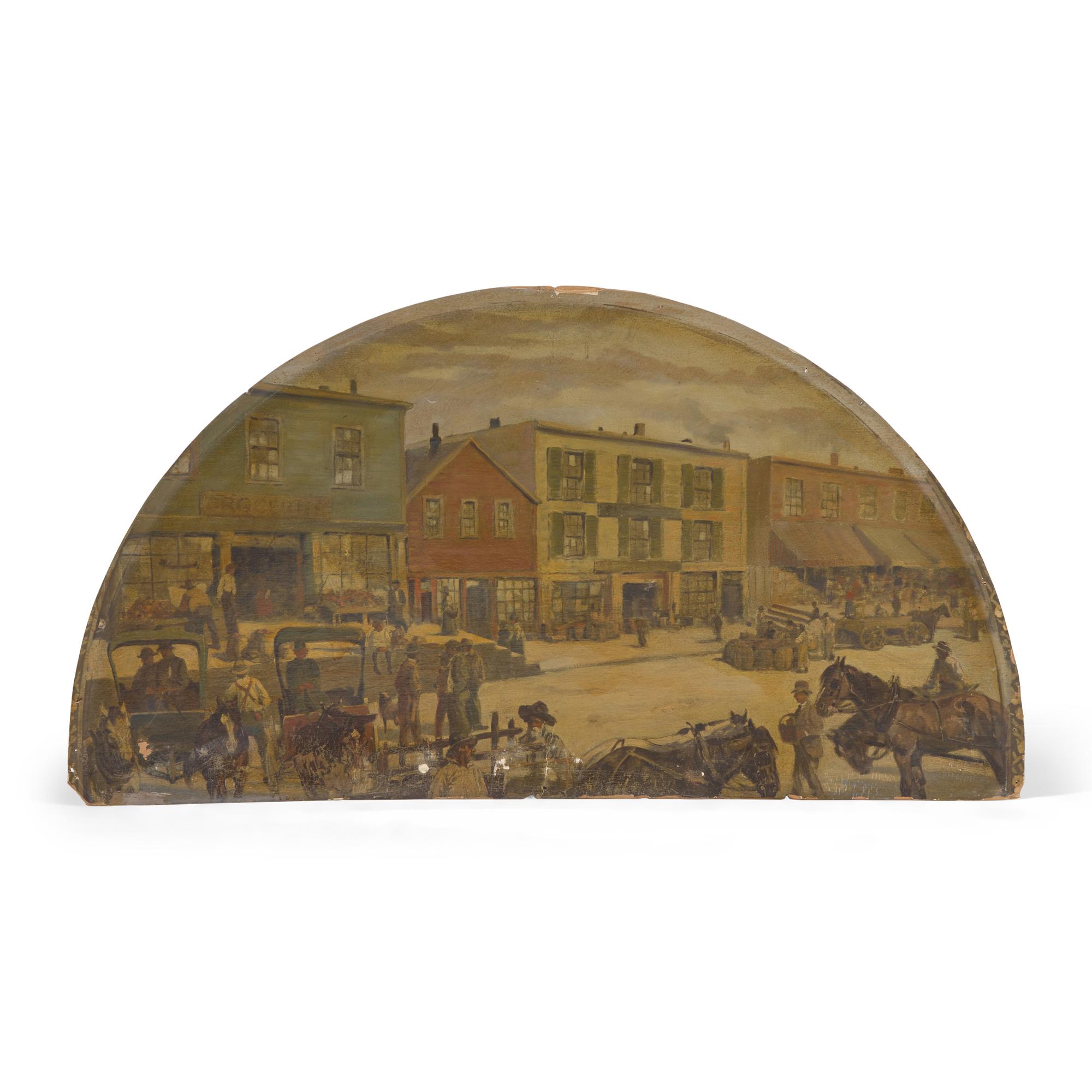 American School, H. Werner (20th Century), After Dwight Baldwin Benton (1834-1903), A Group of Four Half-Moon Paintings Depicting Early Chicago Scenes