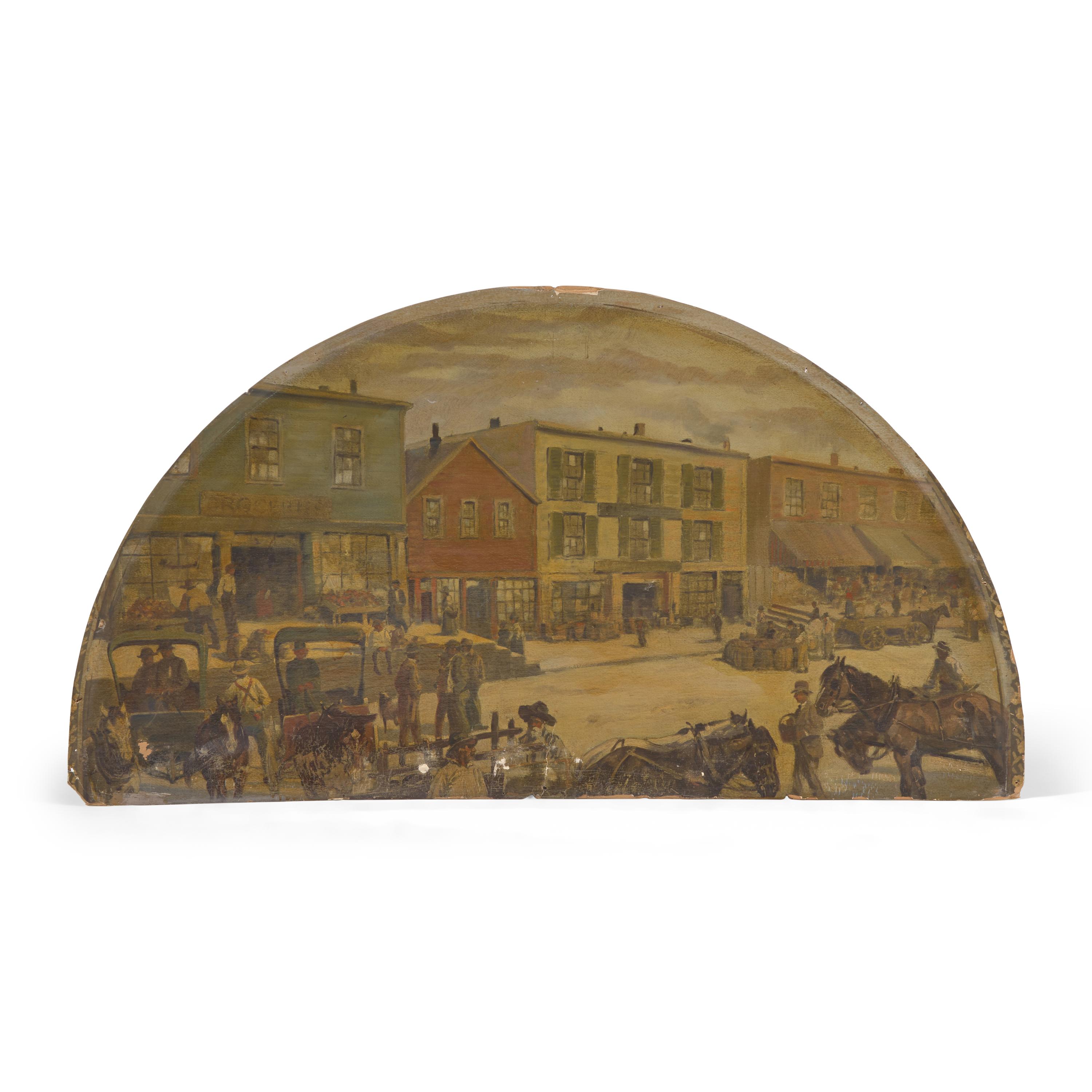American School, H. Werner (20th Century), After Dwight Baldwin Benton (1834-1903), A Group of Four Half-Moon Paintings Depicting Early Chicago Scenes