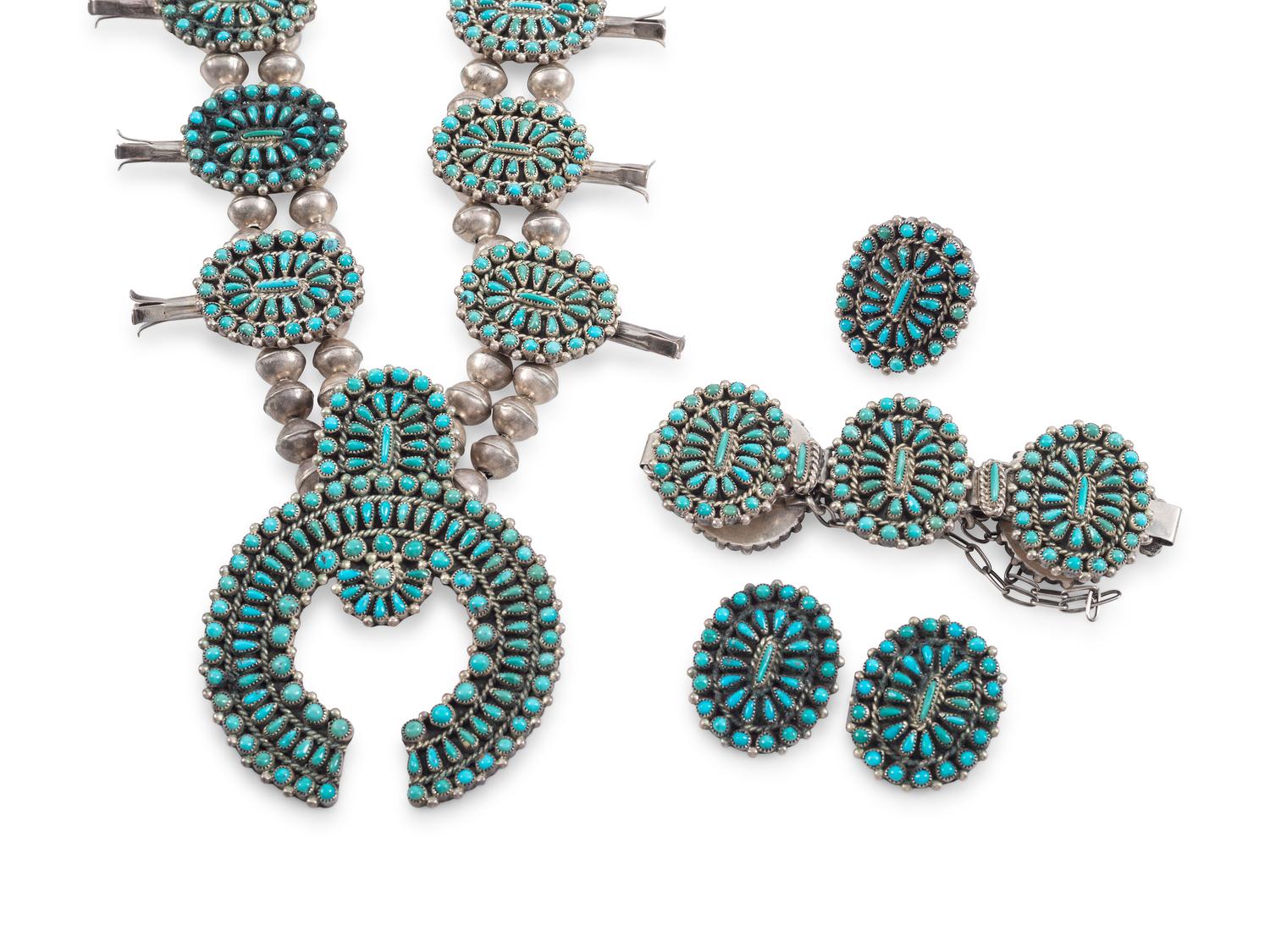 Zuni Silver and Petit Point Turquoise Cluster Suite