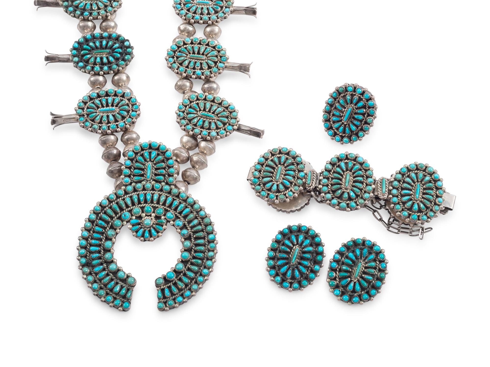 Zuni Silver and Petit Point Turquoise Cluster Suite