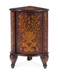 A Dutch Marquetry Corner Cabinet Height 32 1/4 x width 21 1/2 x depth 15 1/2 inches. — 18TH/19TH CENTURY
