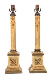 A Pair of Regency Style Painted Columnar Table Lamps — 20TH CENTURY