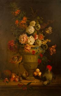 Still Life with Flowers and Fruit on a Ledge