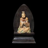An Unusual Painted Bone Figure of a Daoist Immortal, Song/Ming Dynasty 宋/明 骨雕彩繪道君像