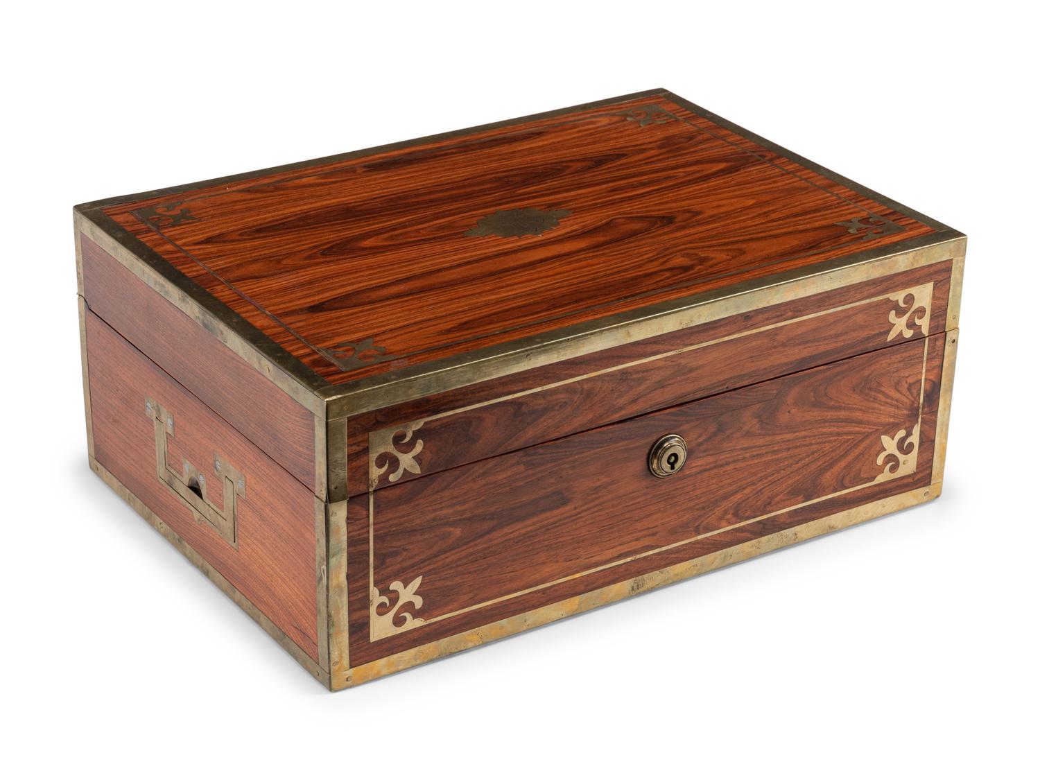 An English Brass Mounted Rosewood Jewelry Casket