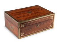 An English Brass Mounted Rosewood Jewelry Casket