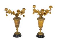 A Near Pair of French Gilt Bronze Floral Three-Light Candelabra