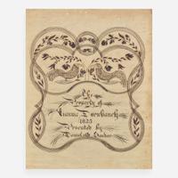 A Fraktur reward of merit for Hanna Dornbanck "Presented by Daniel Sauder," dated "1823"