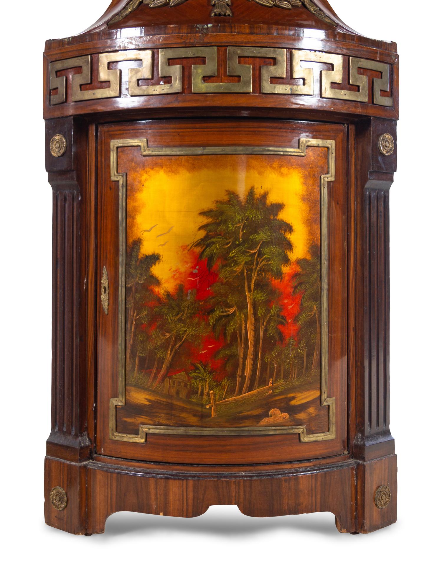 A Pair of Empire Style Ebonized and Vernis Martin Decorated Encoignures