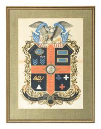 [CIVIL WAR]. Escutcheon with tintype portrait identified to 1st Lieutenant Charles A. Waldron, 2nd Rhode Island Infantry, WIA Wilderness, VA.