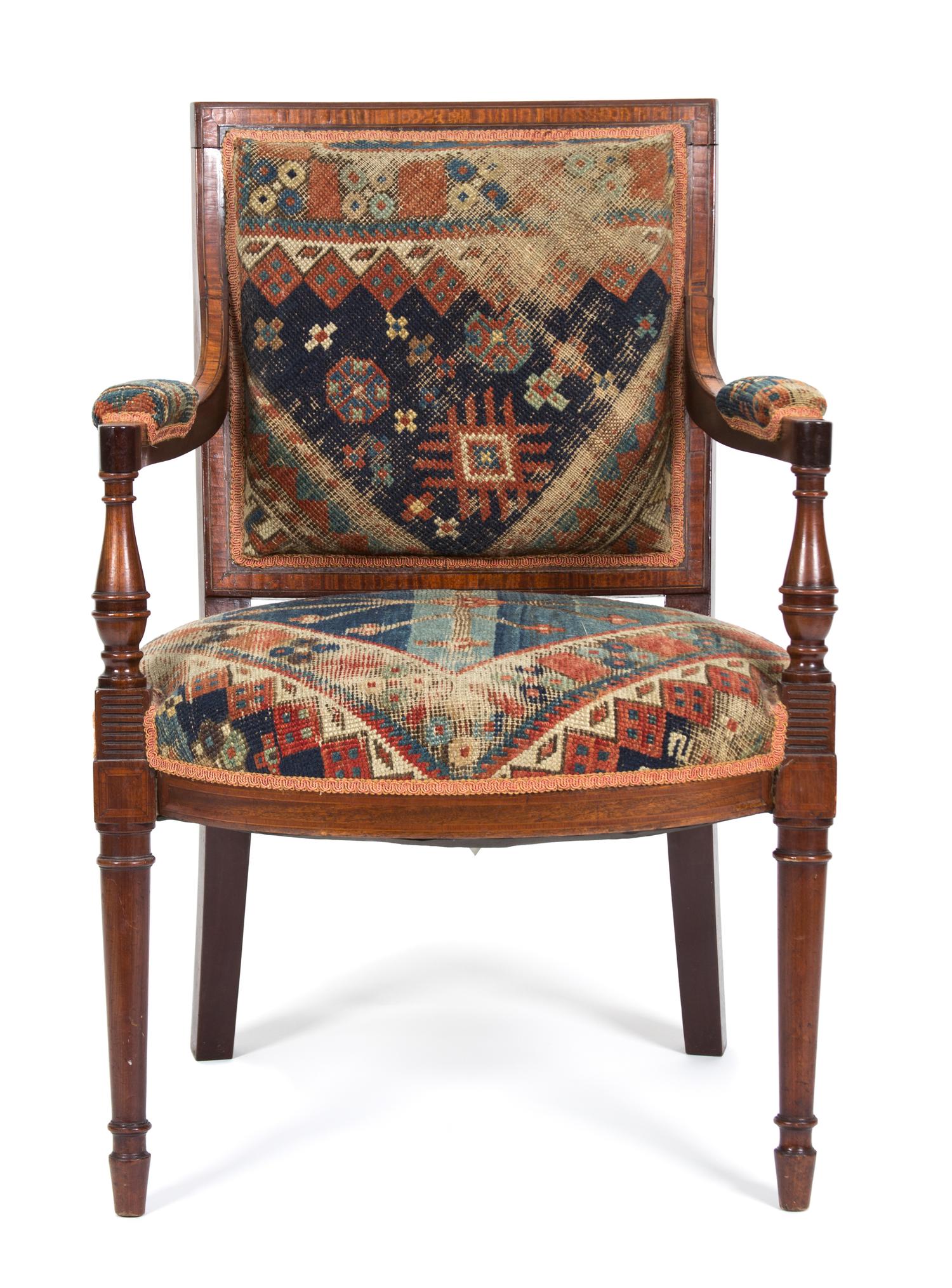 A Regency Inlaid Mahogany Open Armchair Height 33 1/4 inches. — 19TH CENTURY