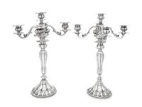 A Pair of Continental Silver Five-Light Candelabra