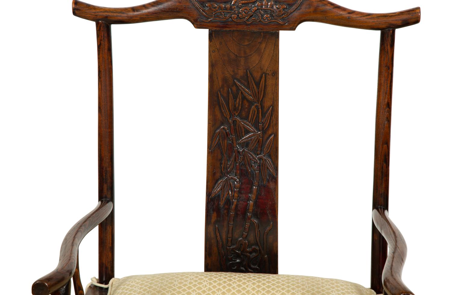 A Pair of Chinese Hardwood Ming Style Yok Back Armchairs