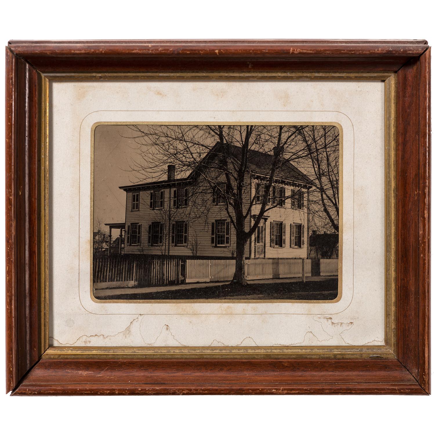 [EARLY PHOTOGRAPHY - OUTDOOR SCENES]. A group of 3 framed outdoor tintypes featuring buildings, comprising: