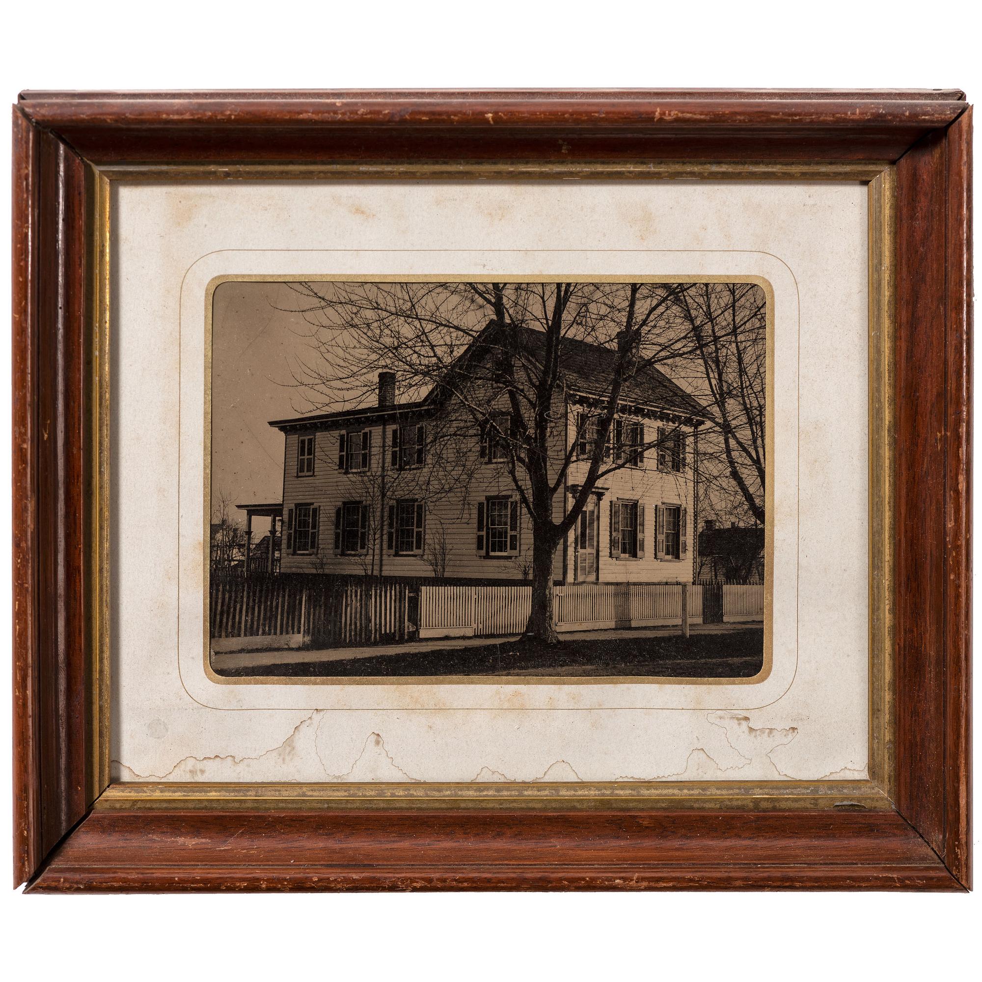 [EARLY PHOTOGRAPHY - OUTDOOR SCENES]. A group of 3 framed outdoor tintypes featuring buildings, comprising: