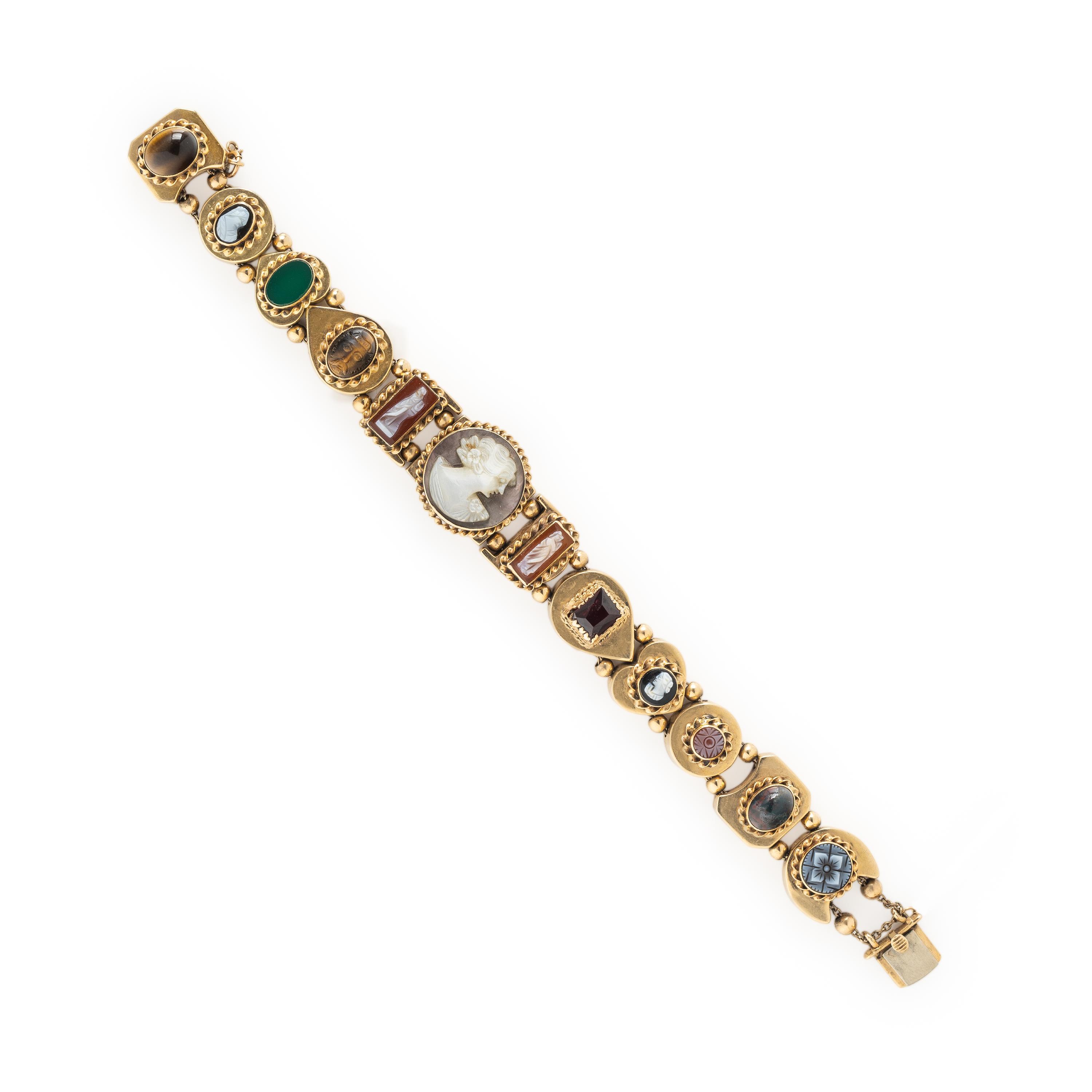 Multigem Cameo and Yellow Gold Bracelet