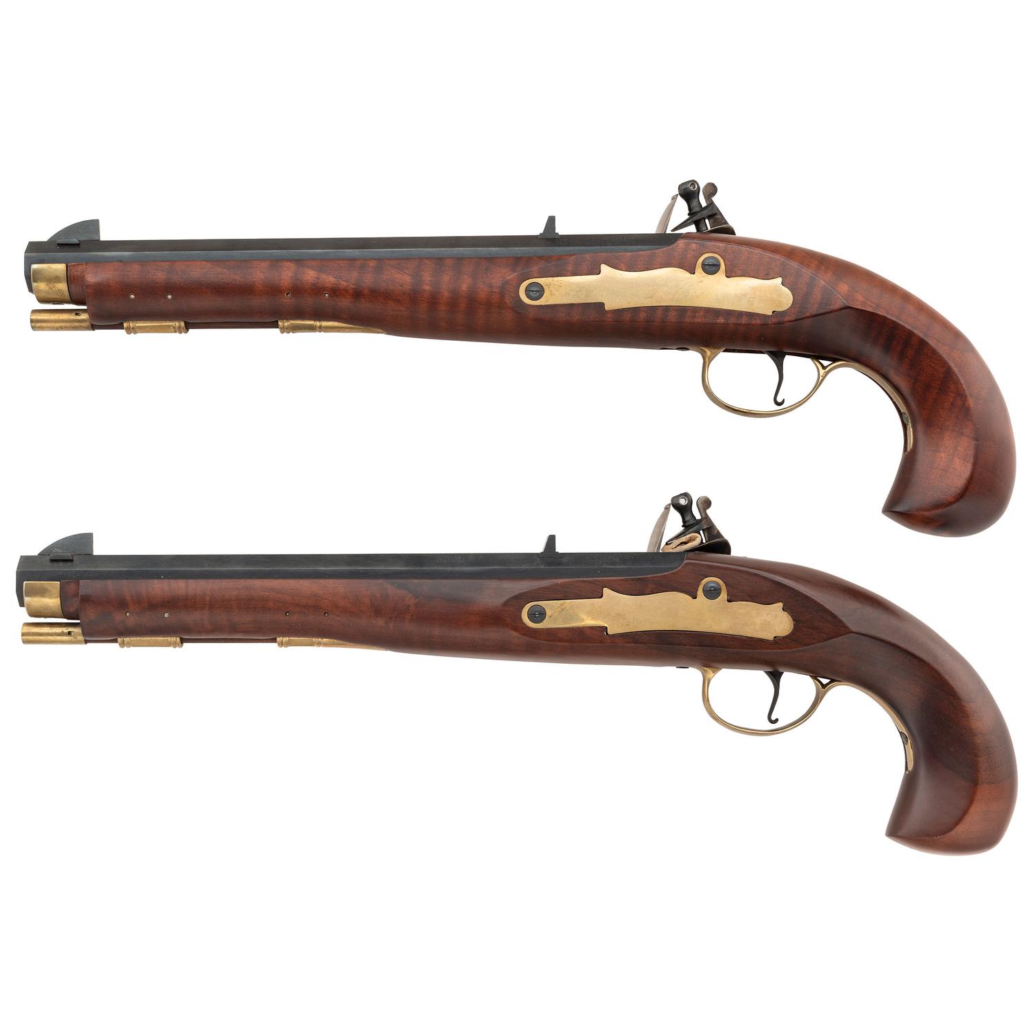 Cased Pair of Pedersoli Flintlock Kentucky Pistols with Accoutrements