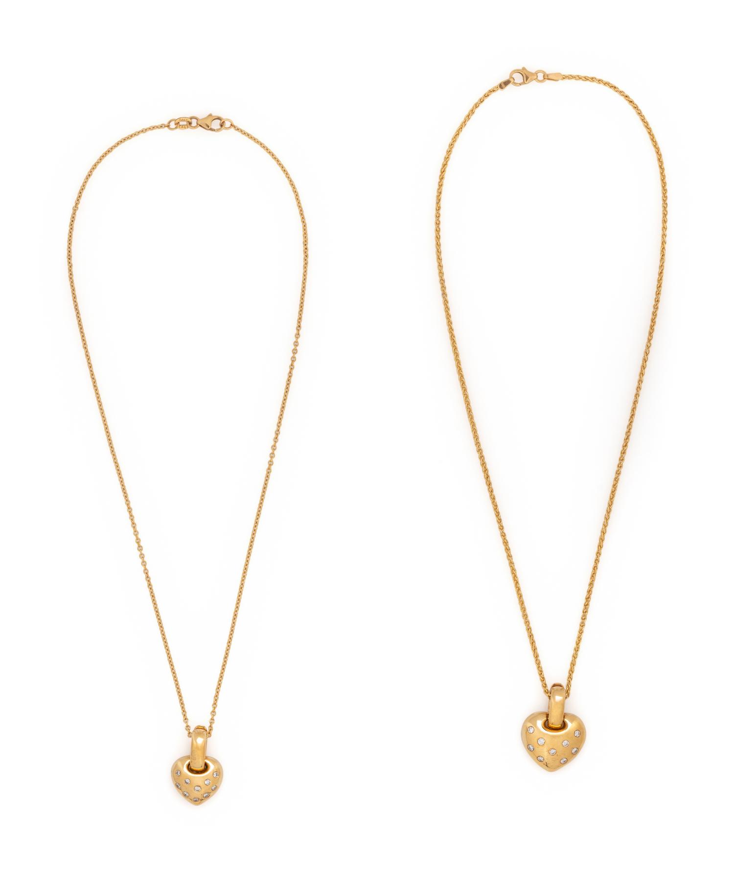 COLLECTION OF YELLOW GOLD AND DIAMOND HEART NECKLACES