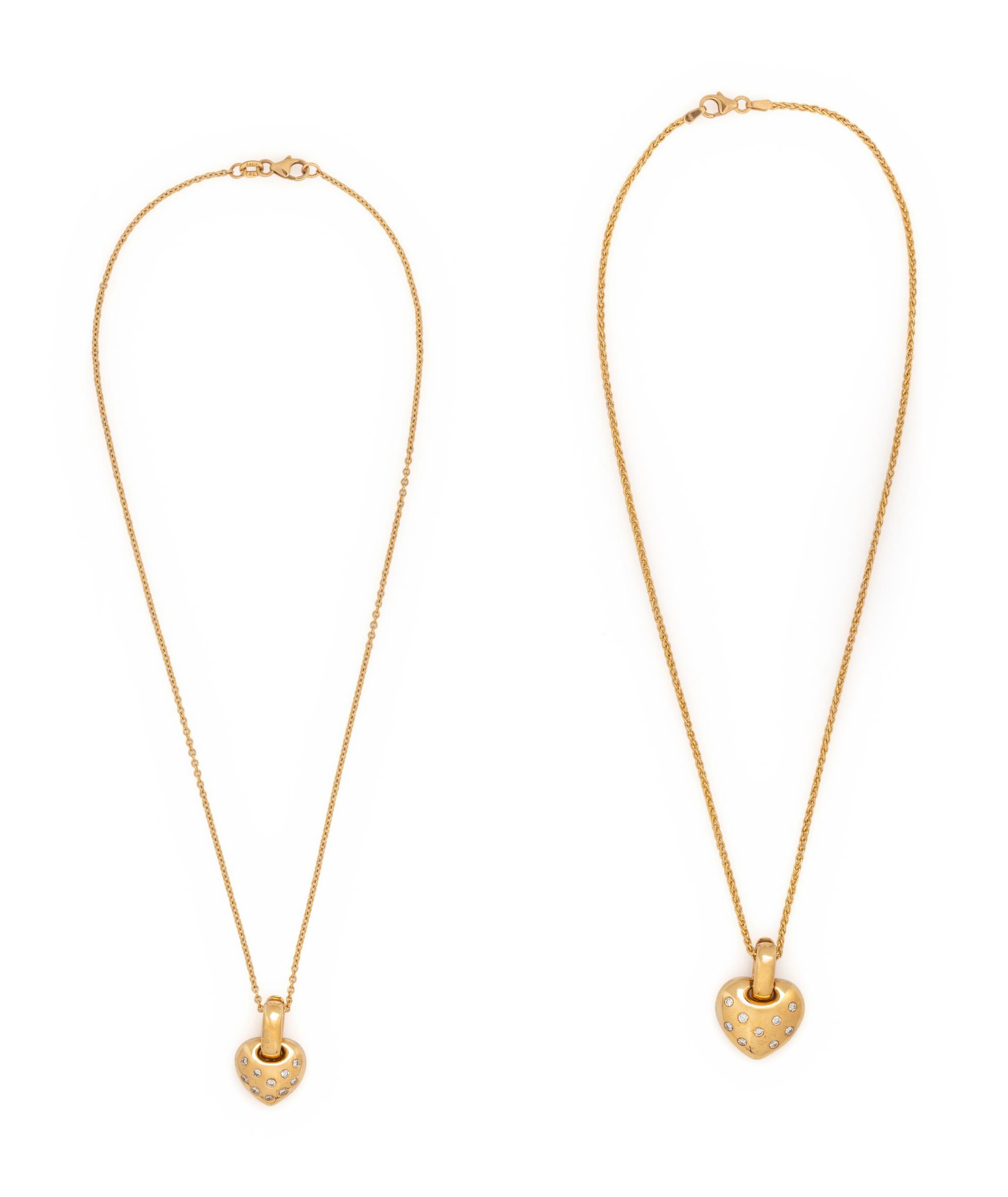 COLLECTION OF YELLOW GOLD AND DIAMOND HEART NECKLACES