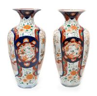 A Pair of Imari Palette Porcelain Vases Height 14 5/8 inches.