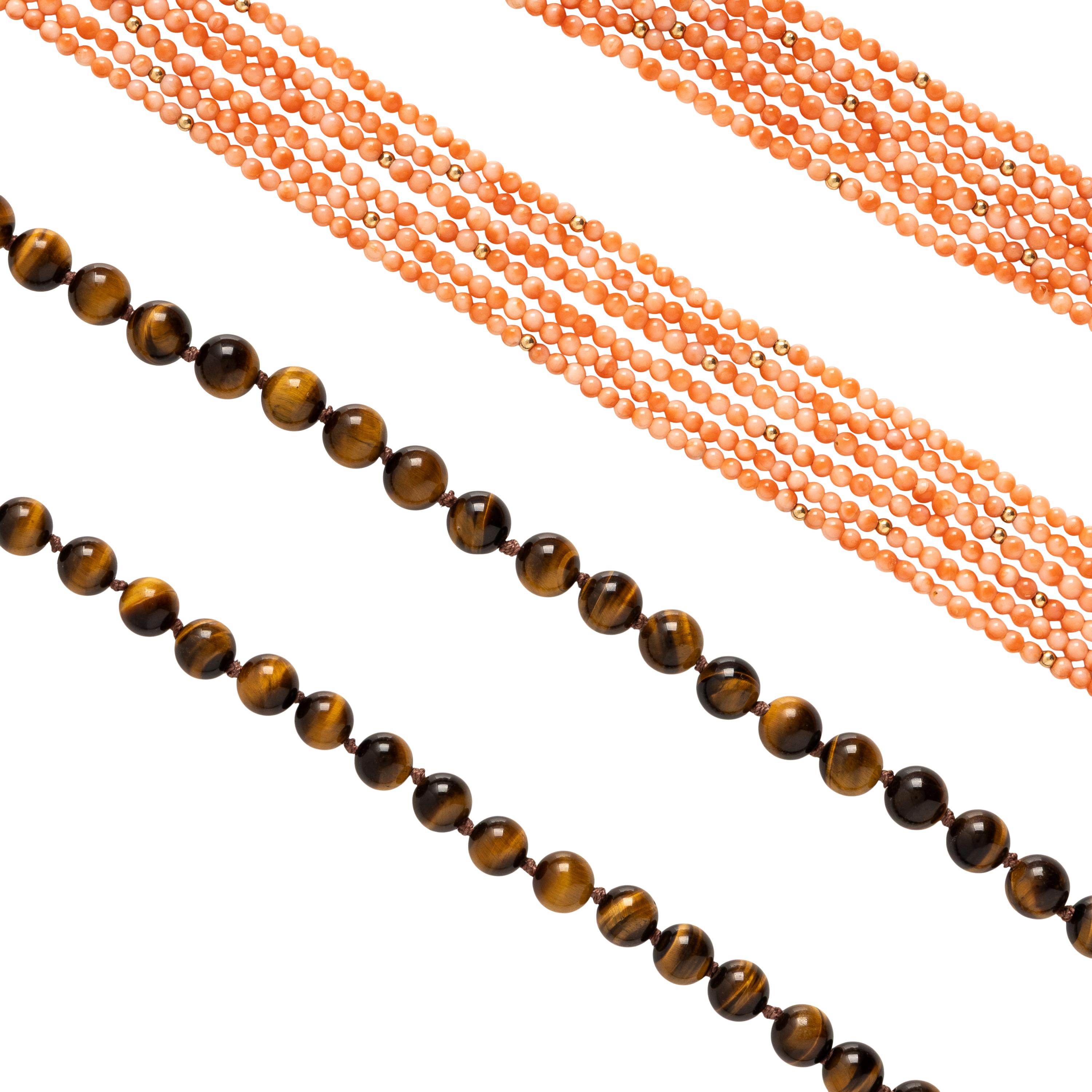 Tiger's Eye Bead Necklace and Coral Bead Necklace