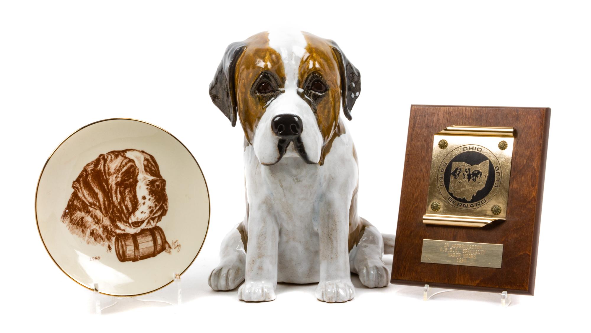 Three Saint Bernard Articles Height of tallest 13 inches.