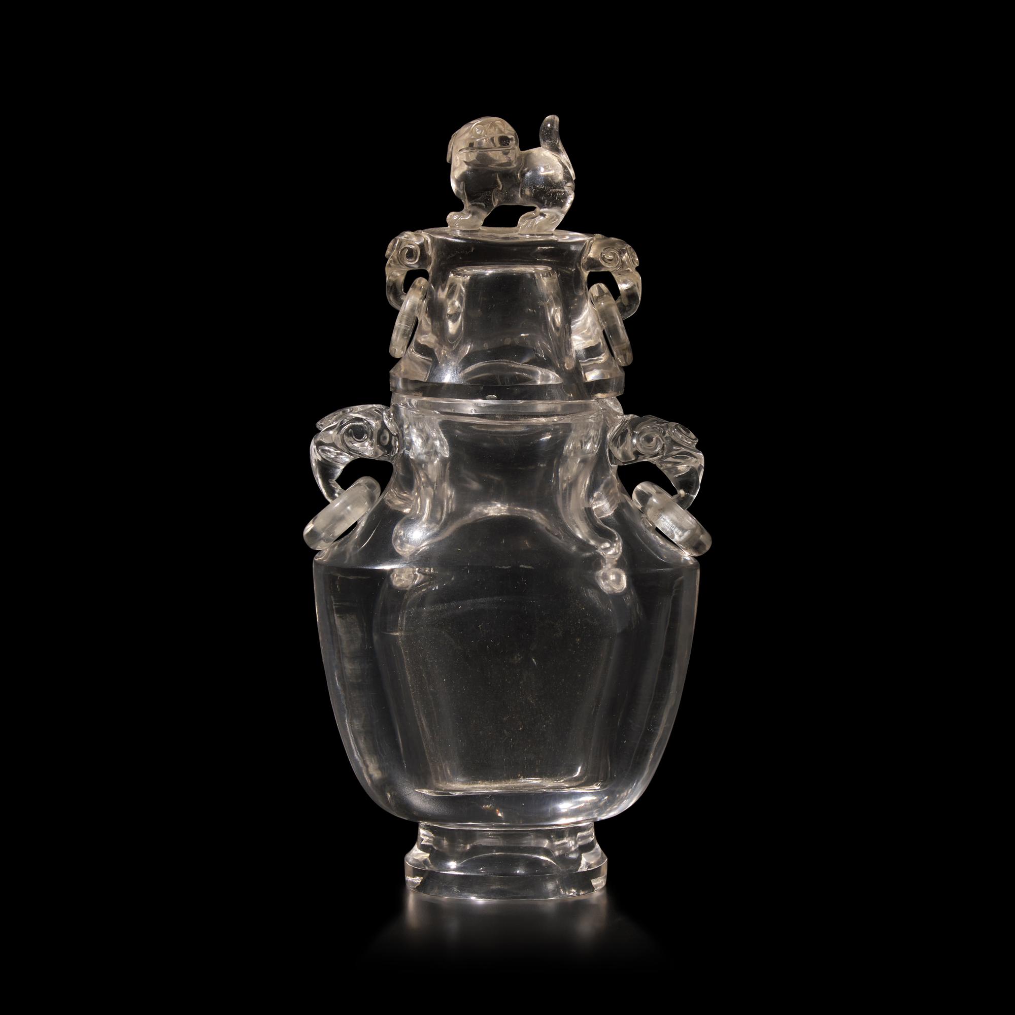 A Chinese Rock Crystal Vase and Cover, 19th-20th Century 晚清民國 水晶活環耳賞瓶