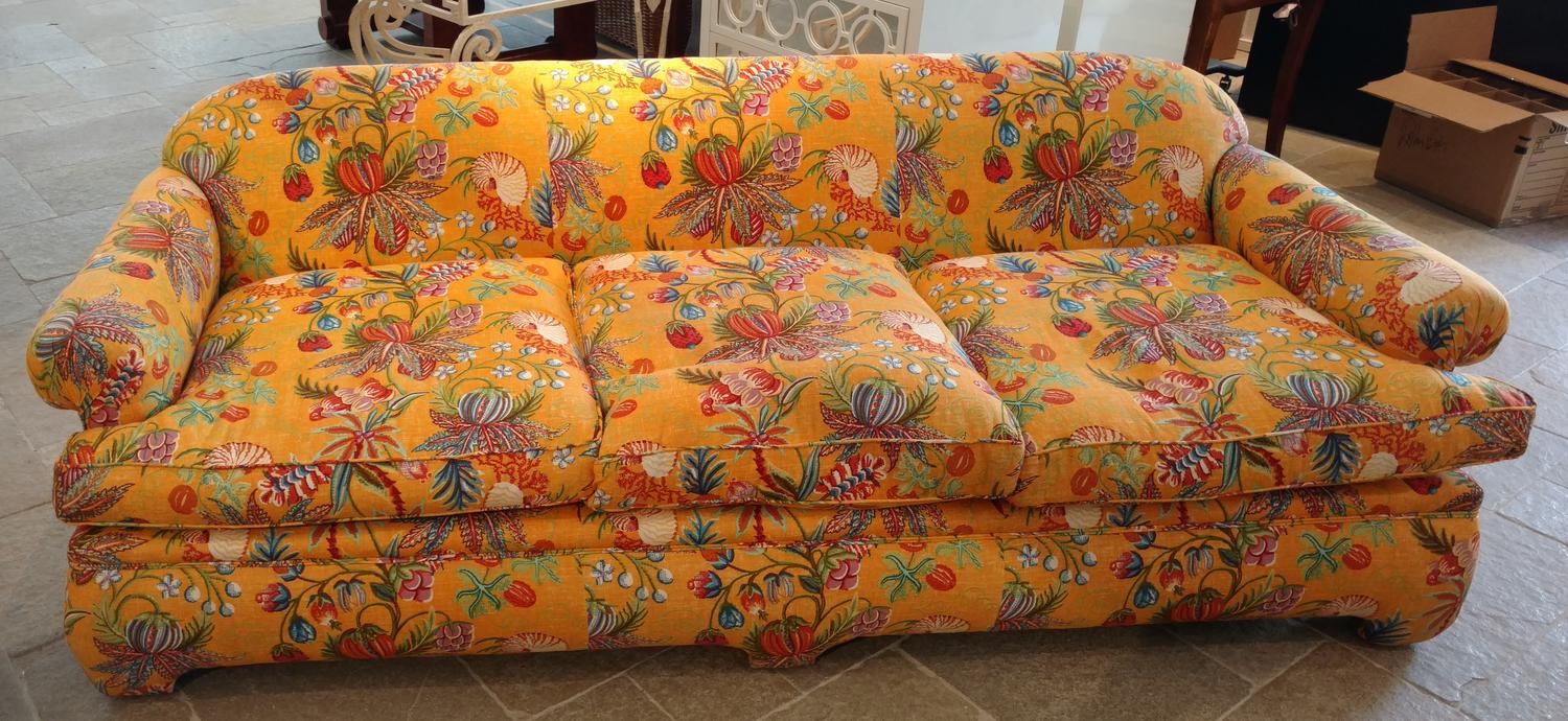 A Floral Upholstered Sofa Height 30 x width 90 1/2 x depth 35 inches.