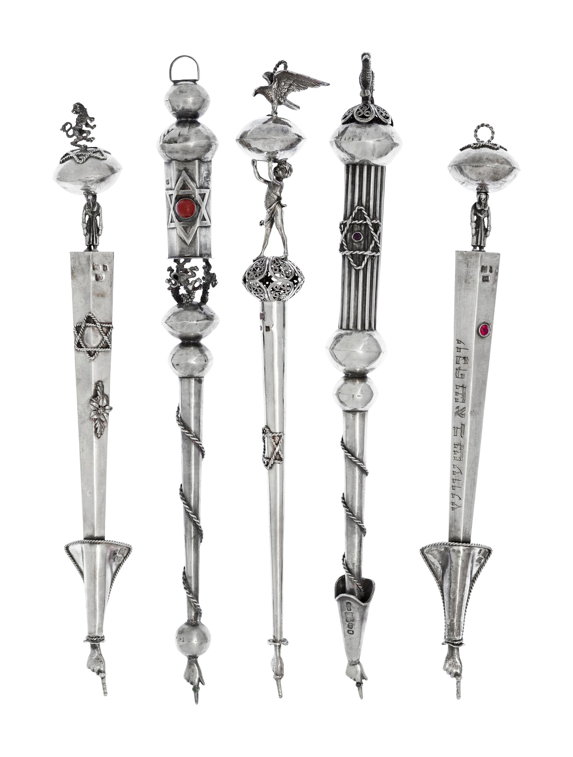 A Collection of Five Russian Silver Yads