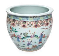 A Large Chinese Famille Rose Porcelain Fish Bowl Height 16 inches. — 20TH CENTURY
